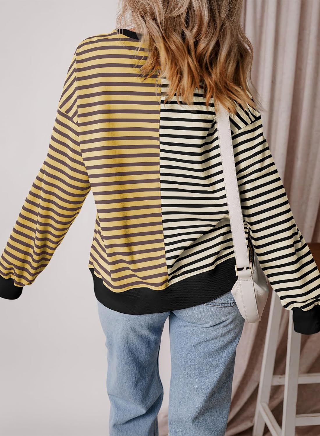 2024 Women's Striped Colorblock Large Size Round Neck Sweatshirt