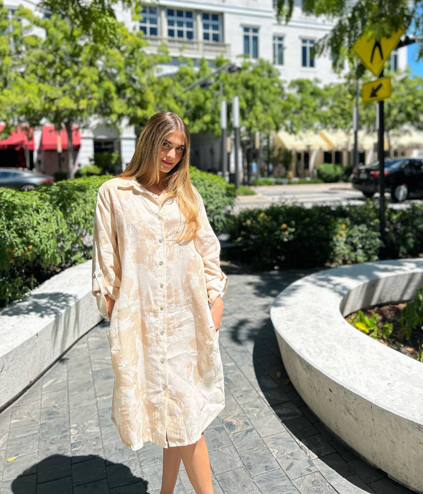 Tencel cotton and linen printed casual loose shirt dress(5 colors)