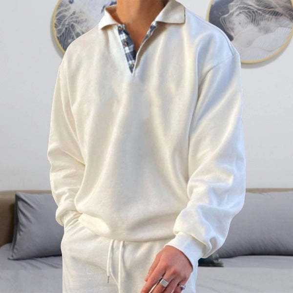 Men's Long Sleeve V-Neck Lapel Casual Pullover