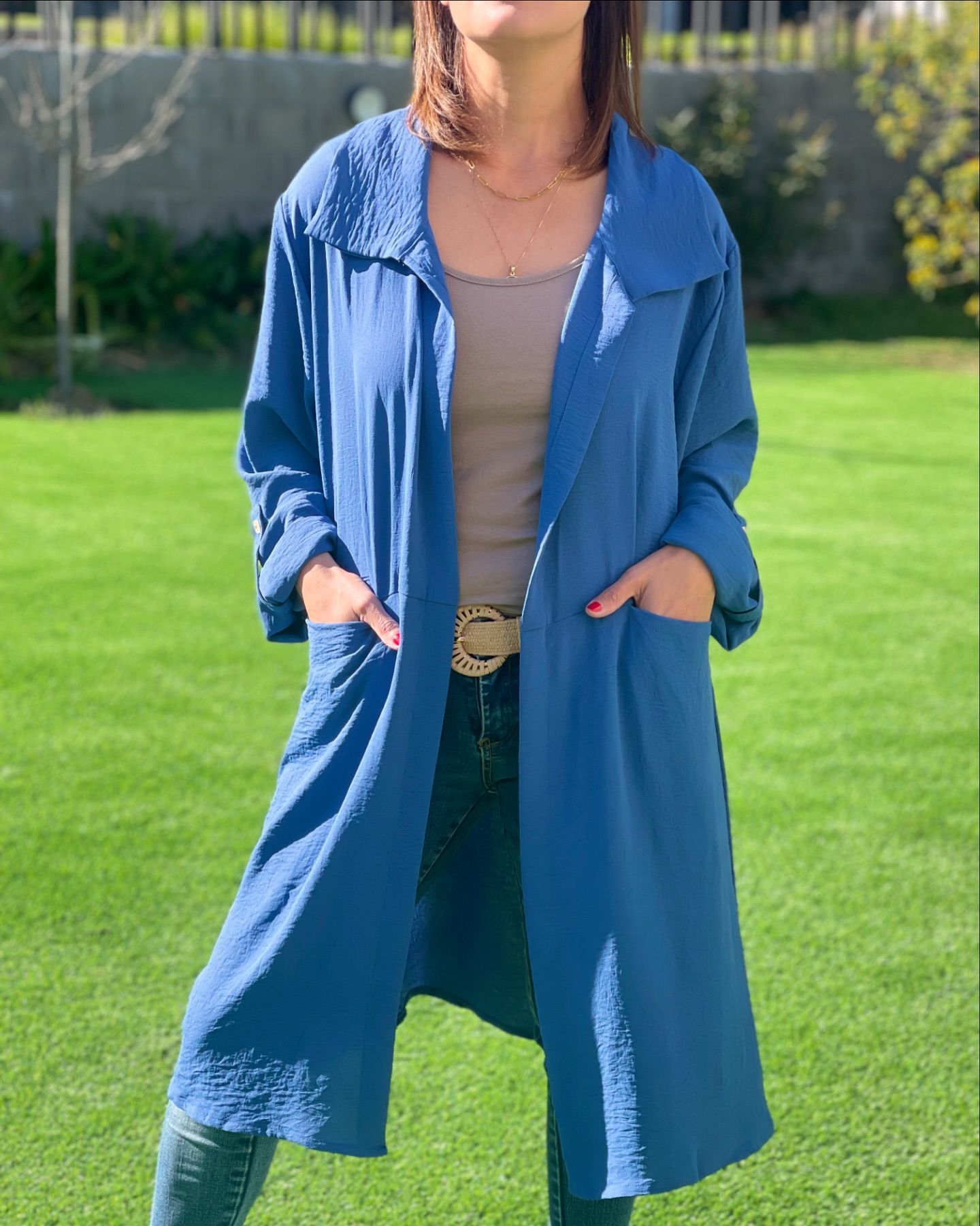 Women's Large Lapel Pocket Midi Cardigan Shirt