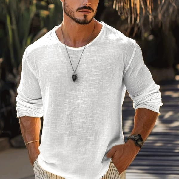 Spring Linen Men's Solid Color Breathable T-shirt