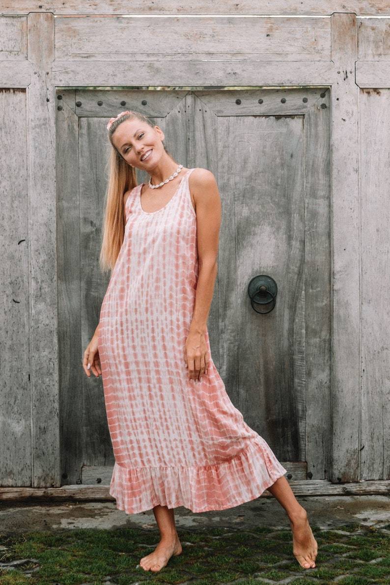 Maxi Tie Dye dress, Loose fit dress with pockets, handmade tie dye kaftan Striped linen