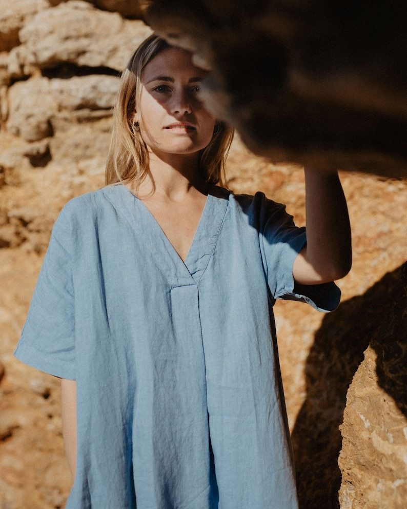 Linen Dress Rosaline, Women's Linen Summer Dress, Mid sleeve dress, Plus size dress, Boho style dress