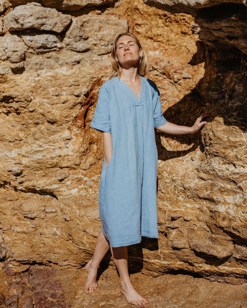 Linen Dress Rosaline, Women's Linen Summer Dress, Mid sleeve dress, Plus size dress, Boho style dress