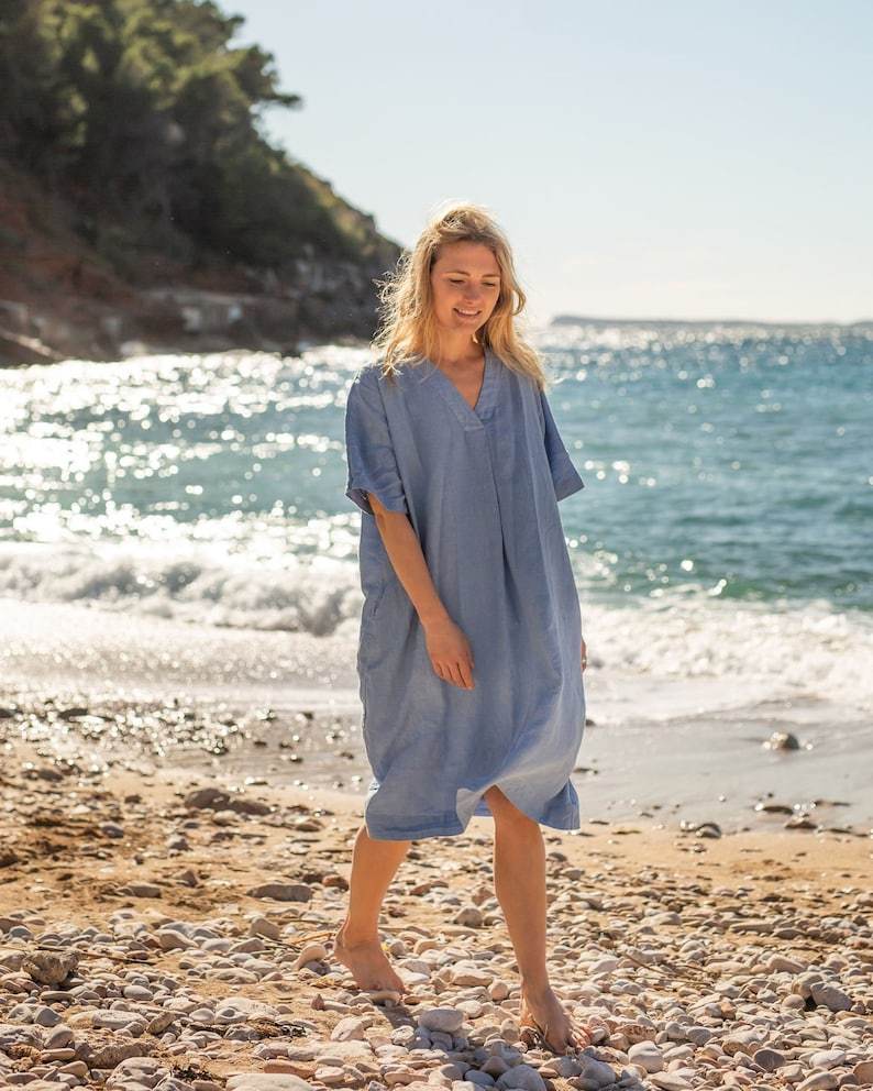 Linen Dress Rosaline, Women's Linen Summer Dress, Mid sleeve dress, Plus size dress, Boho style dress
