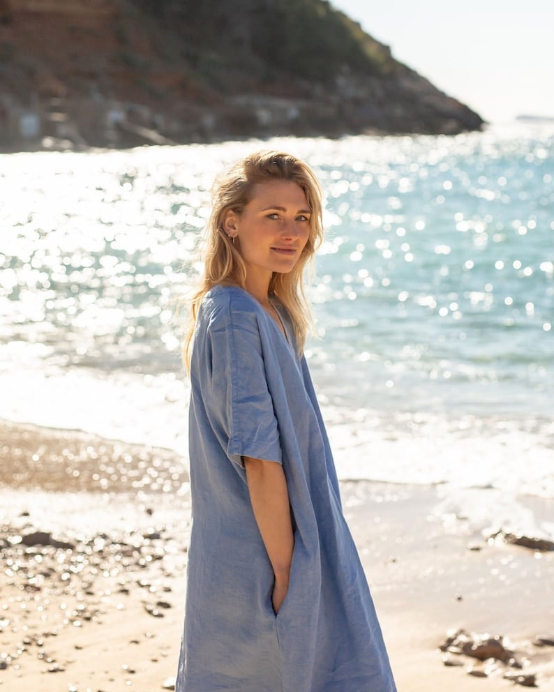 Linen Dress Rosaline, Women's Linen Summer Dress, Mid sleeve dress, Plus size dress, Boho style dress