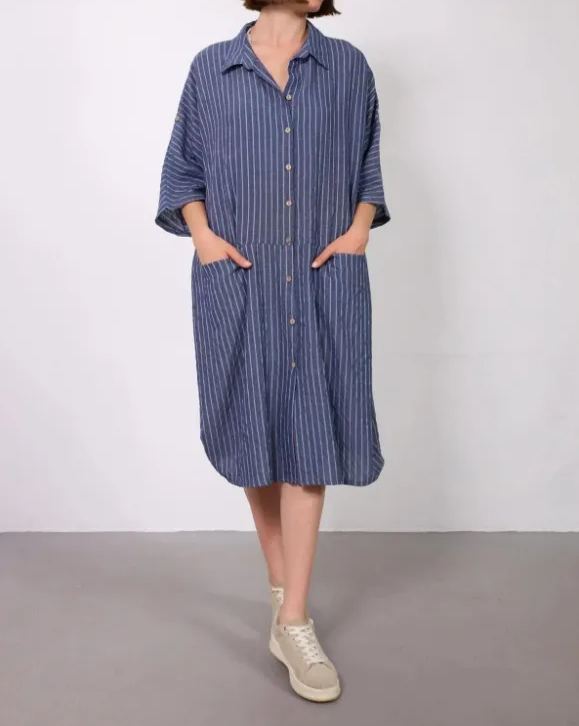 Summer new Loose Striped Shirt Dress