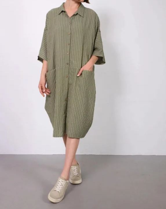 Summer new Loose Striped Shirt Dress