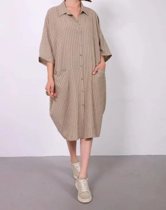 Summer new Loose Striped Shirt Dress