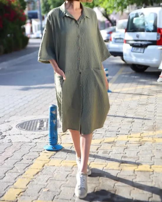 Summer new Loose Striped Shirt Dress