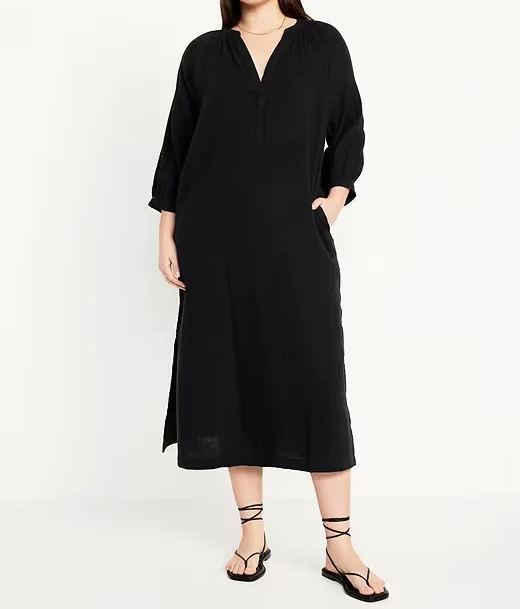 Crinkle Gauze V-neck Midi Dress