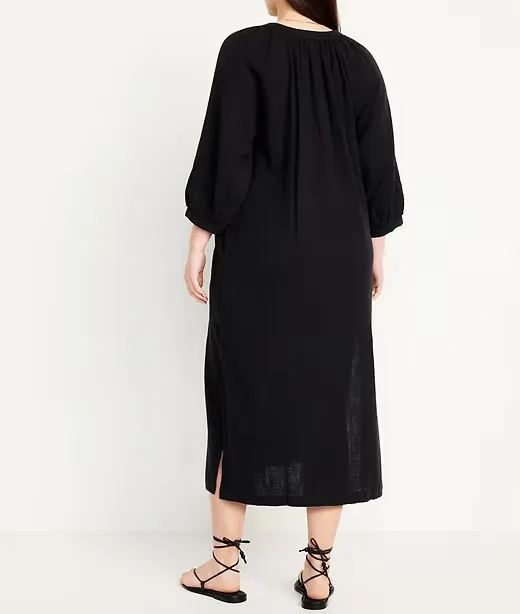 Crinkle Gauze V-neck Midi Dress