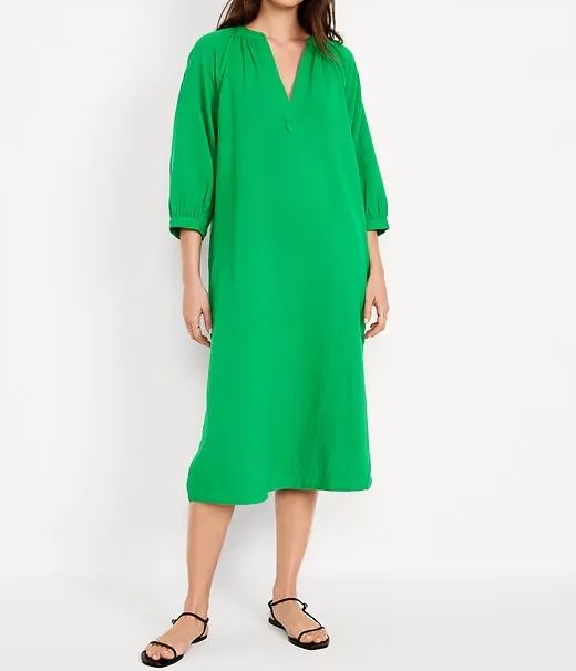 Crinkle Gauze V-neck Midi Dress