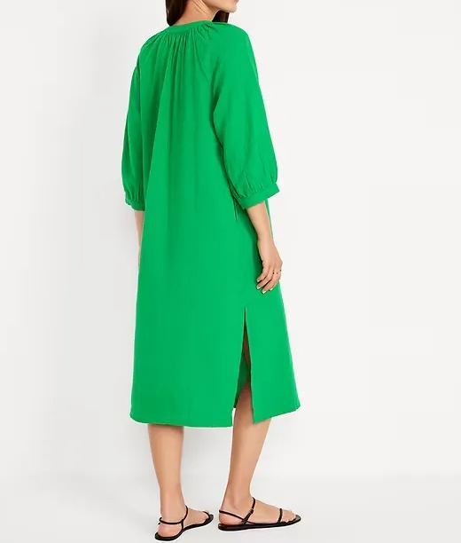 Crinkle Gauze V-neck Midi Dress
