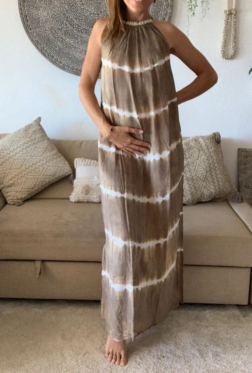 Tie-dyed halterneck long dress