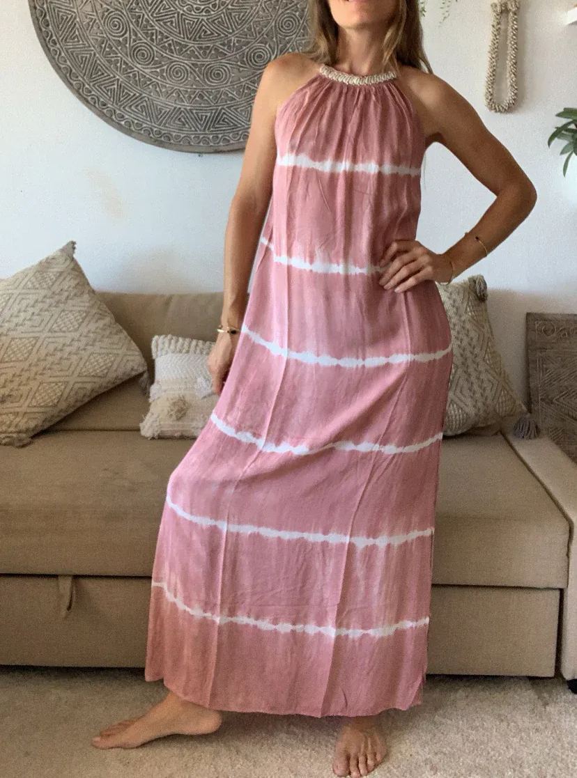 Tie-dyed halterneck long dress