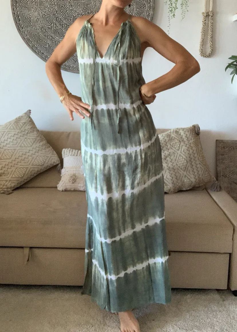 Tie-dyed halterneck long dress