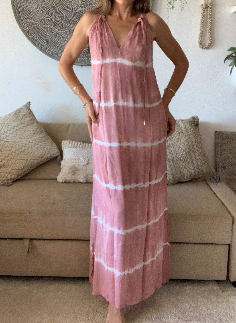 Tie-dyed halterneck long dress