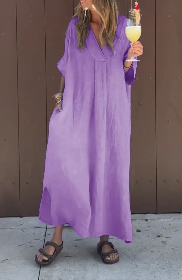Women's Graceful Cotton & Linen Loose Dress Maxi long Dress