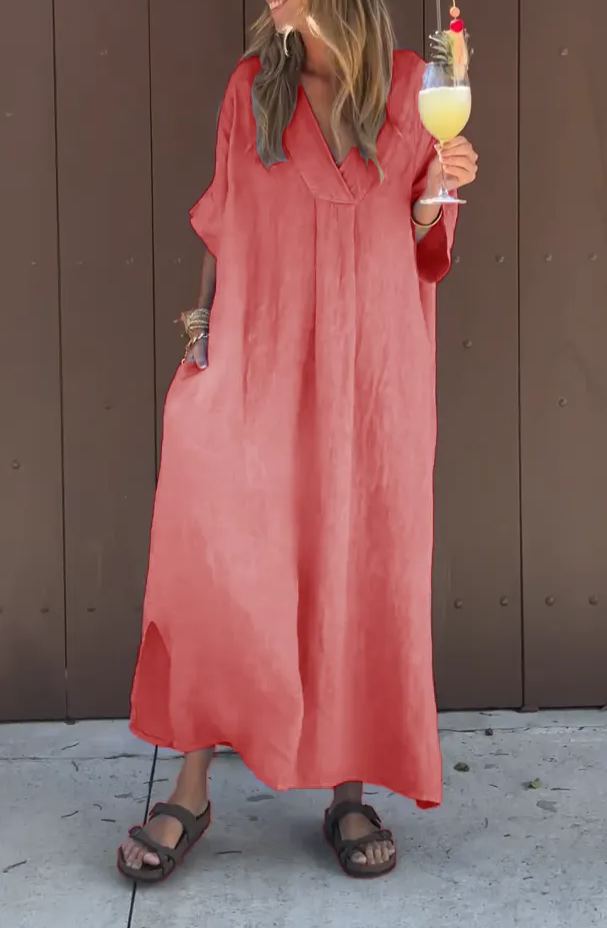 Women's Graceful Cotton & Linen Loose Dress Maxi long Dress