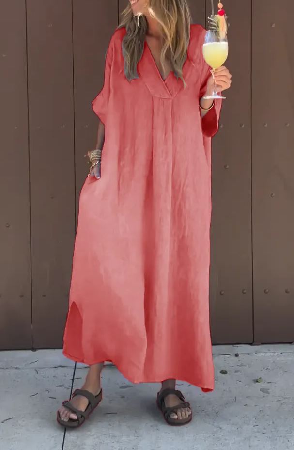 Women's Graceful Cotton & Linen Loose Dress Maxi long Dress