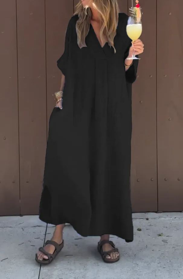 Women's Graceful Cotton & Linen Loose Dress Maxi long Dress