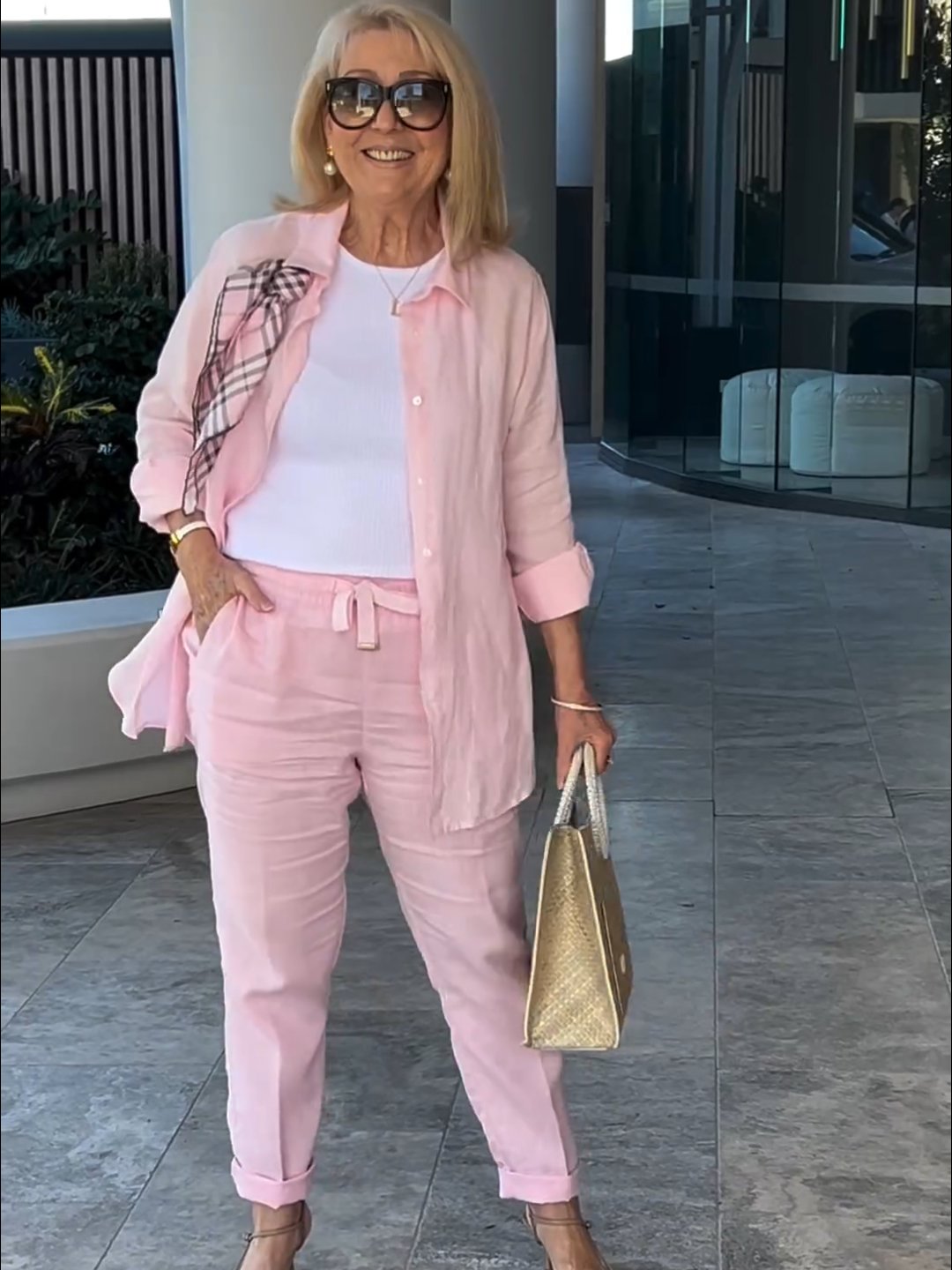 Casual solid color cotton and linen pants two-piece set