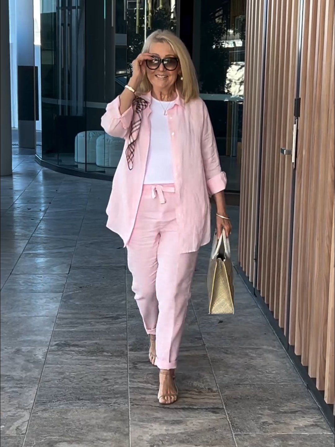 Casual solid color cotton and linen pants two-piece set
