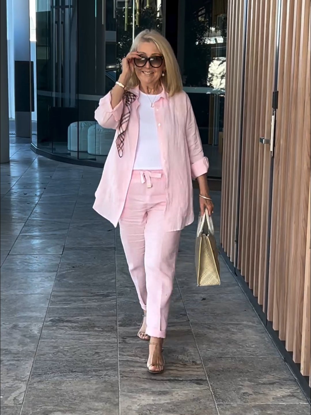 Casual solid color cotton and linen pants two-piece set