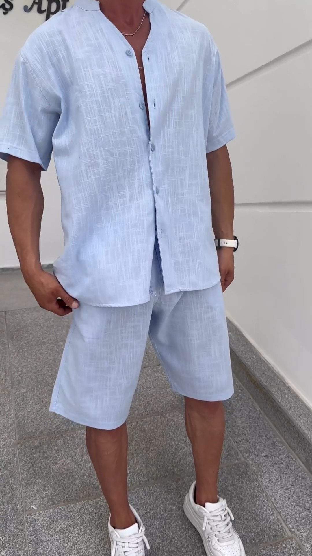 Men's V-neck Short-sleeved Casual Suit