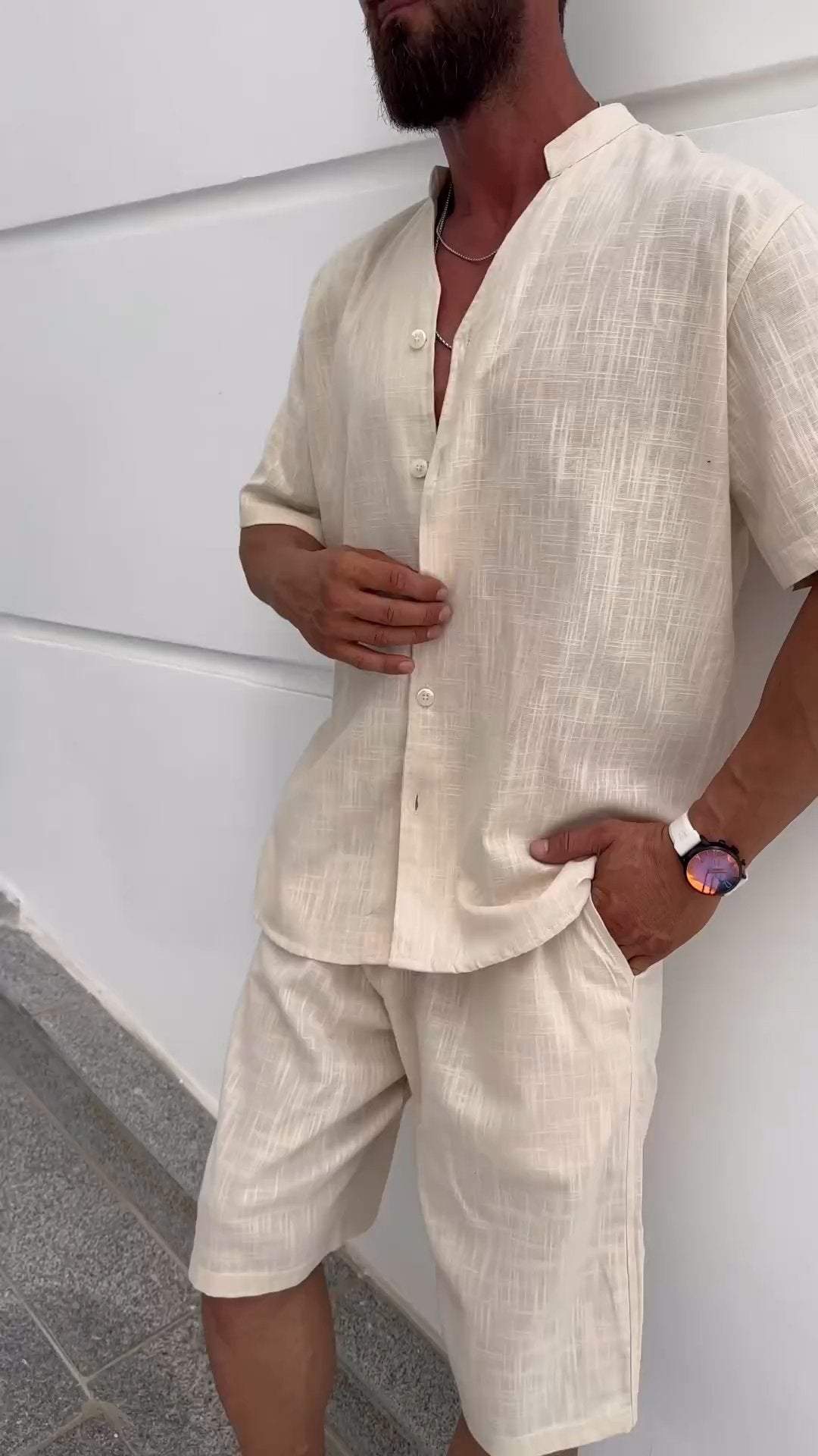 Men's V-neck Short-sleeved Casual Suit