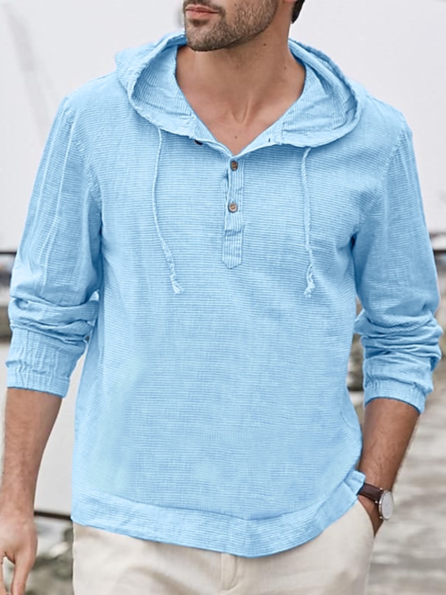 Men's cotton and linen hooded casual beach shirt