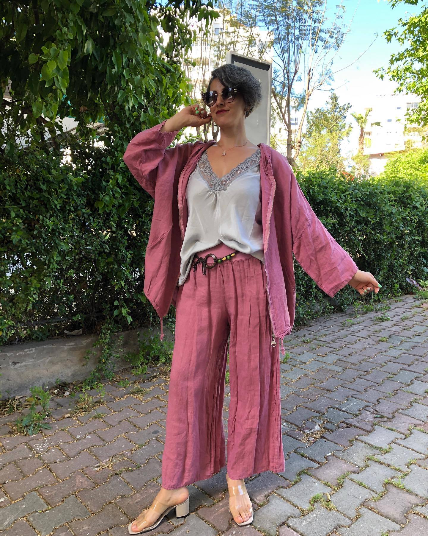 Women's cotton and linen solid color sun protection jacket & wide-leg pants