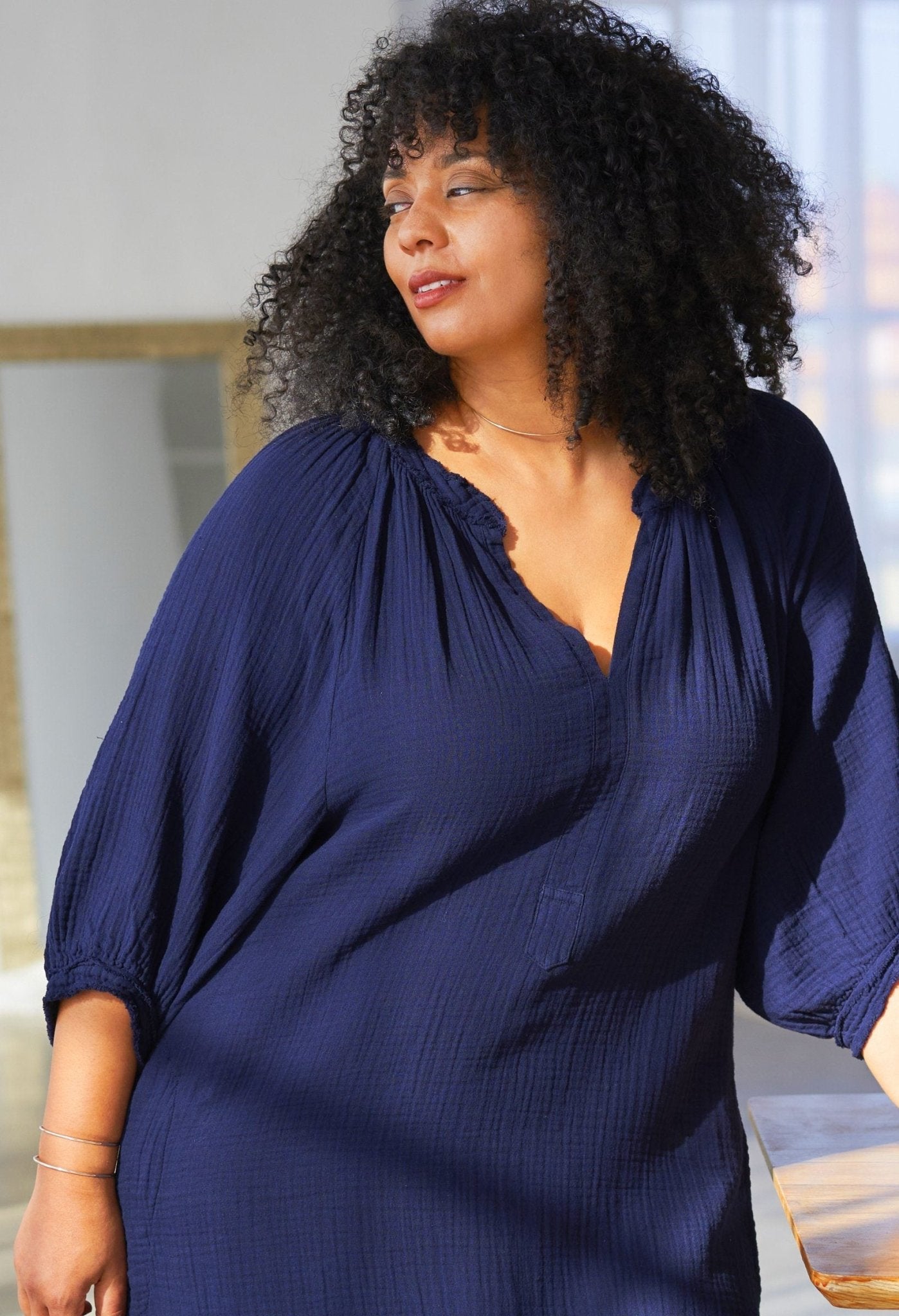 Navy Gauze Dress with Pockets