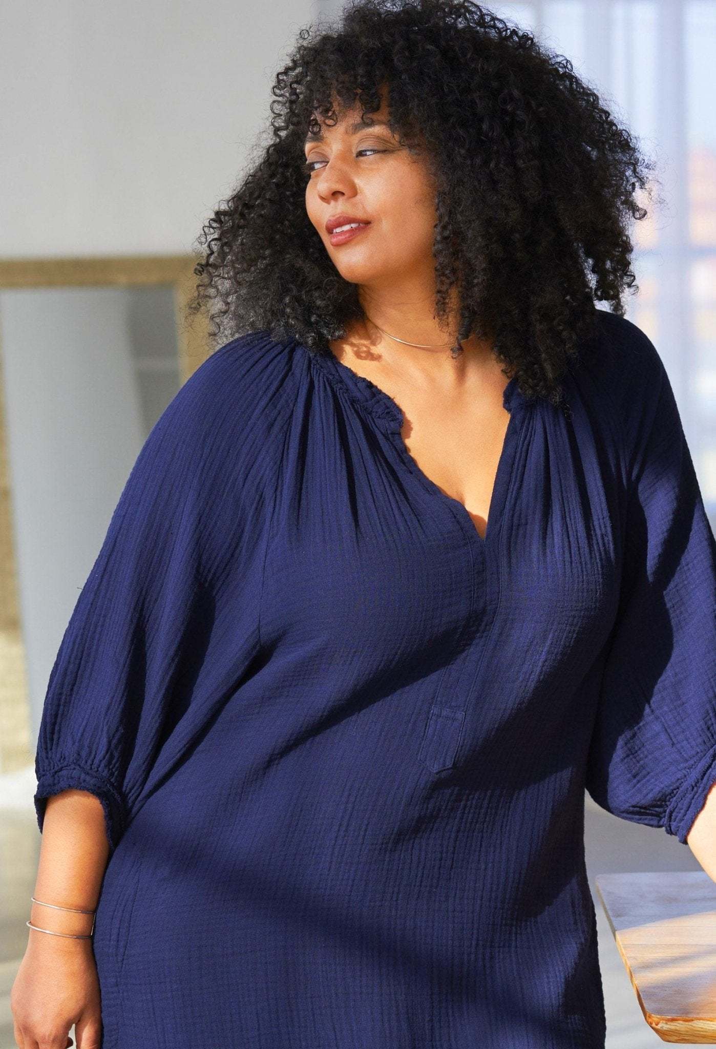 Navy Gauze Dress with Pockets