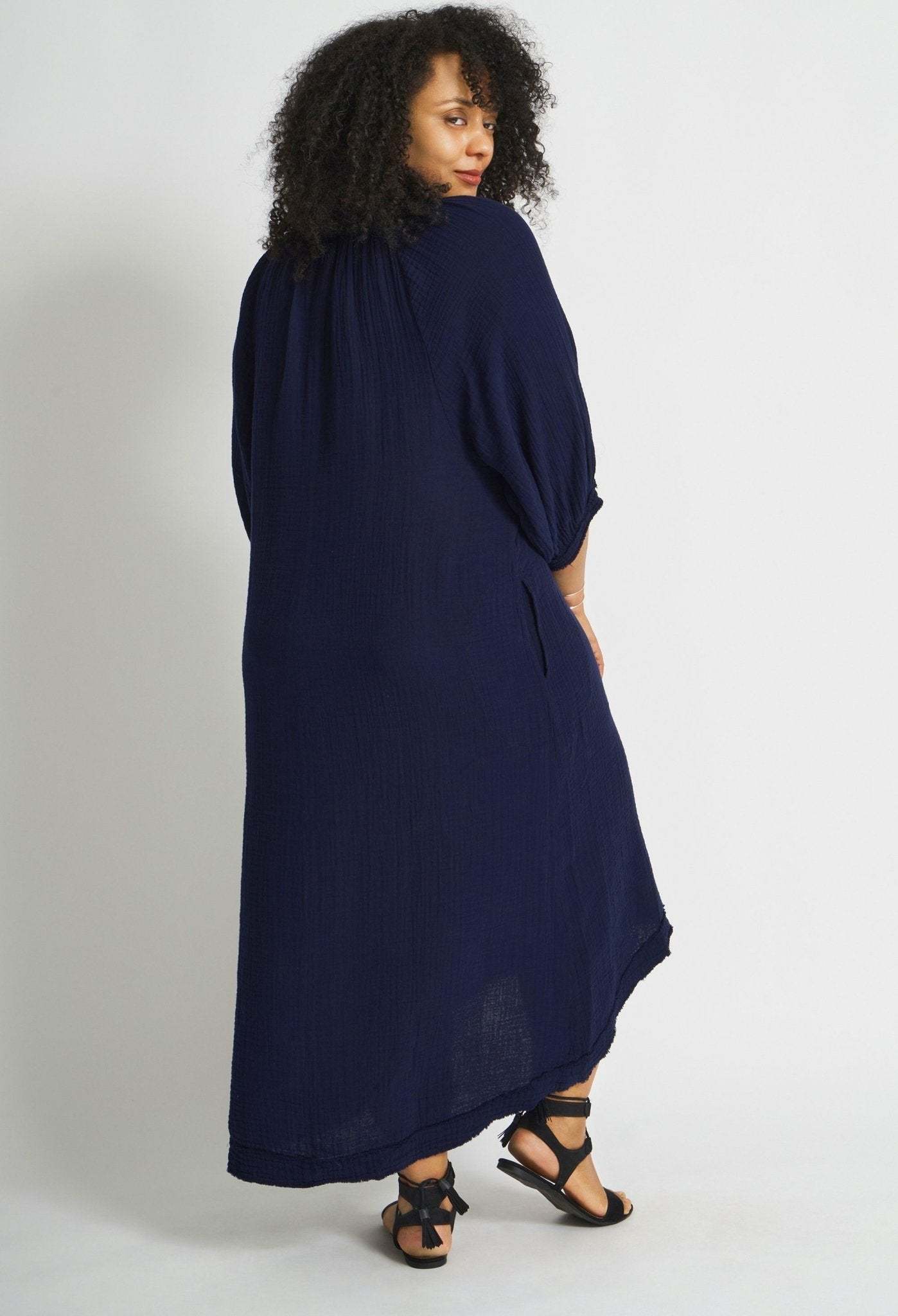 Navy Gauze Dress with Pockets