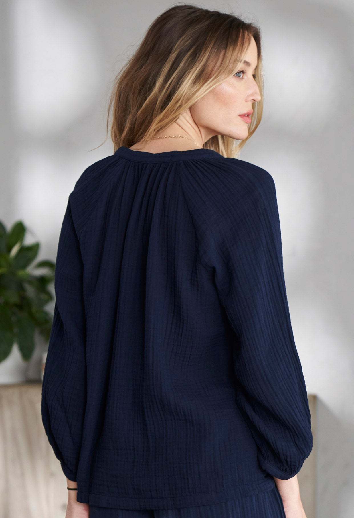 Navy Gauze Top