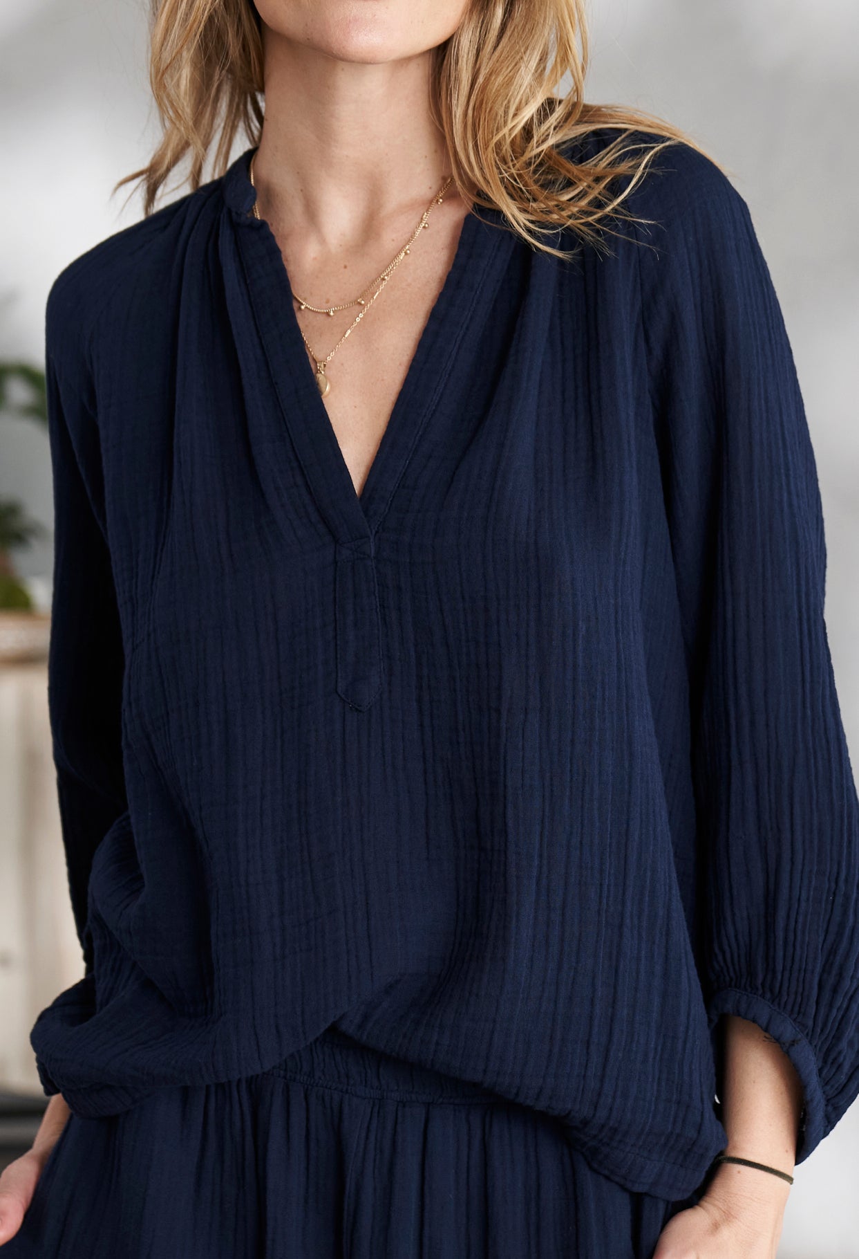 Navy Gauze Top
