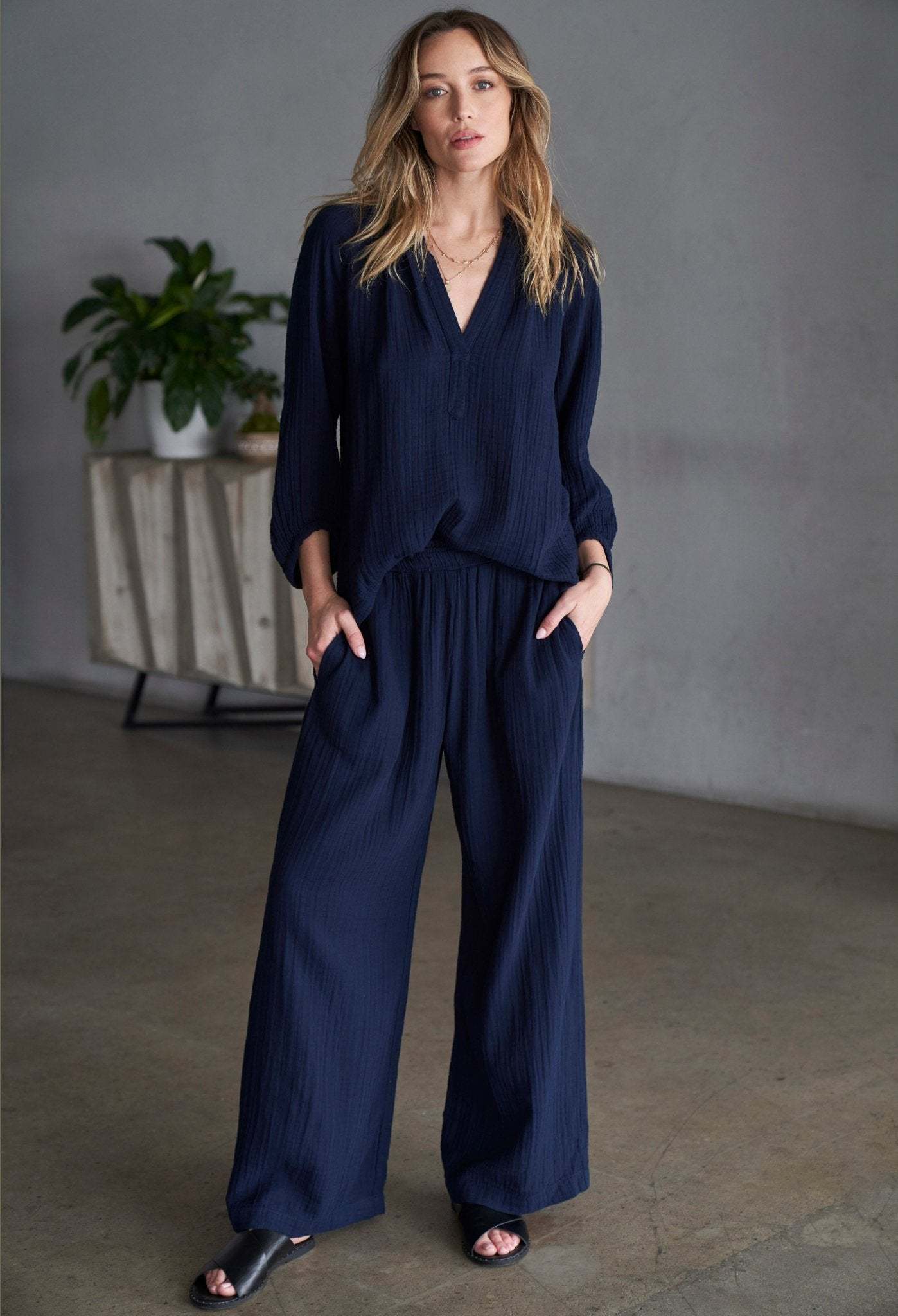 Navy Gauze Top