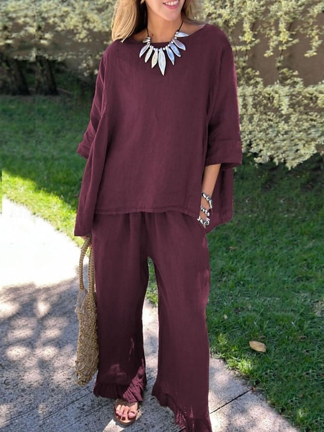 Women's casual fashion cotton and linen loose suit