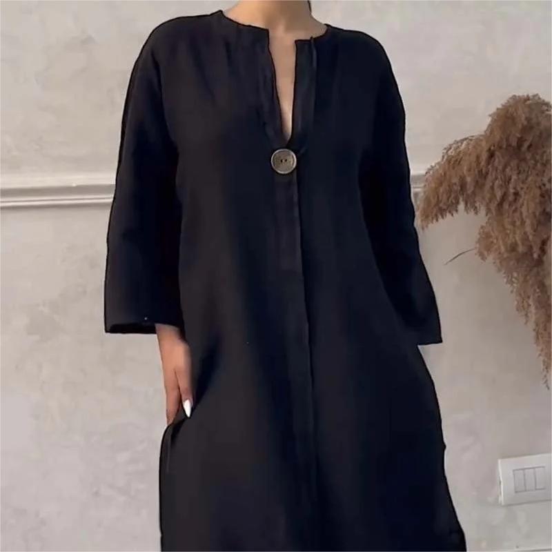 Comfortable cotton and linen long-sleeved dress