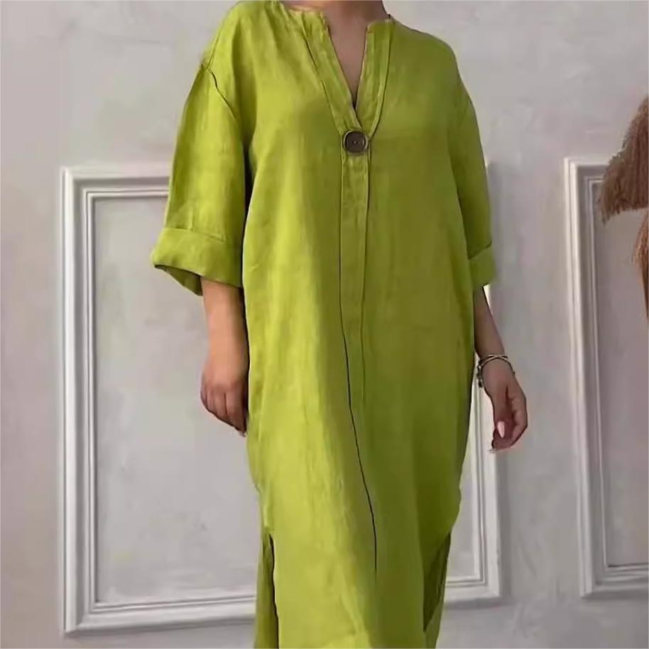Comfortable cotton and linen long-sleeved dress