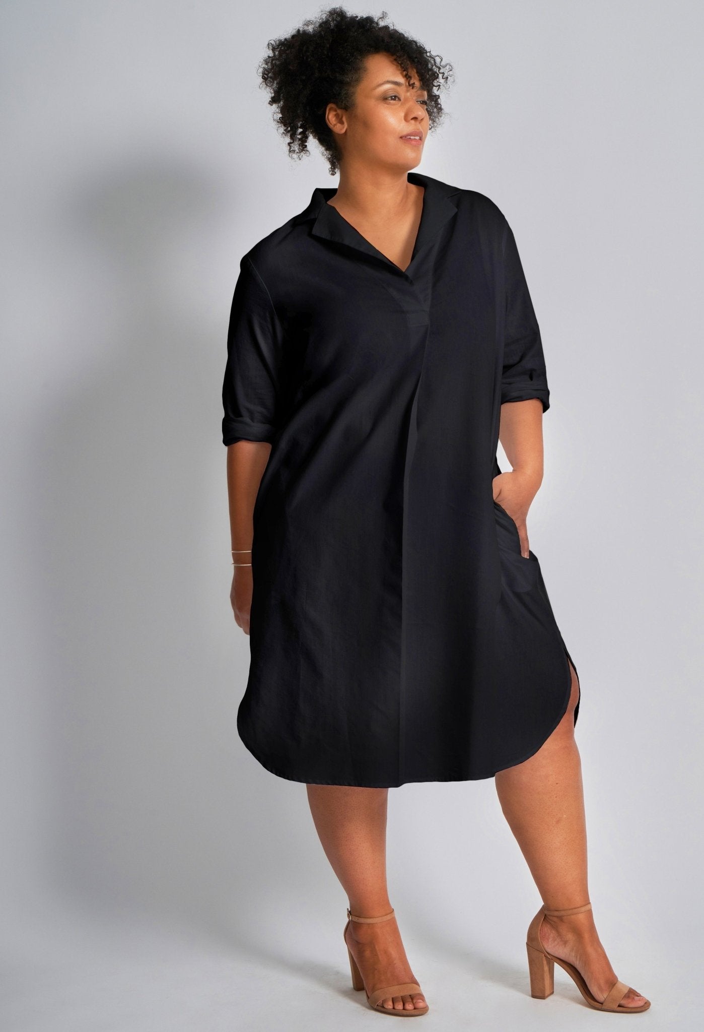 UPCYCLED - Black Cotton Short Shirt Dress