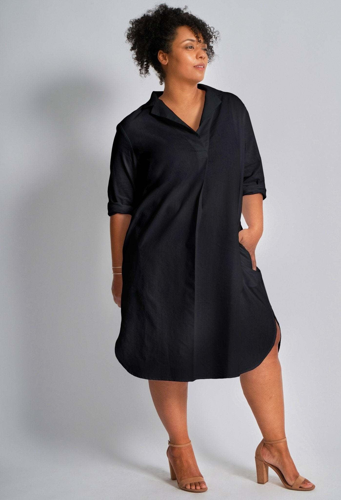 UPCYCLED - Black Cotton Short Shirt Dress