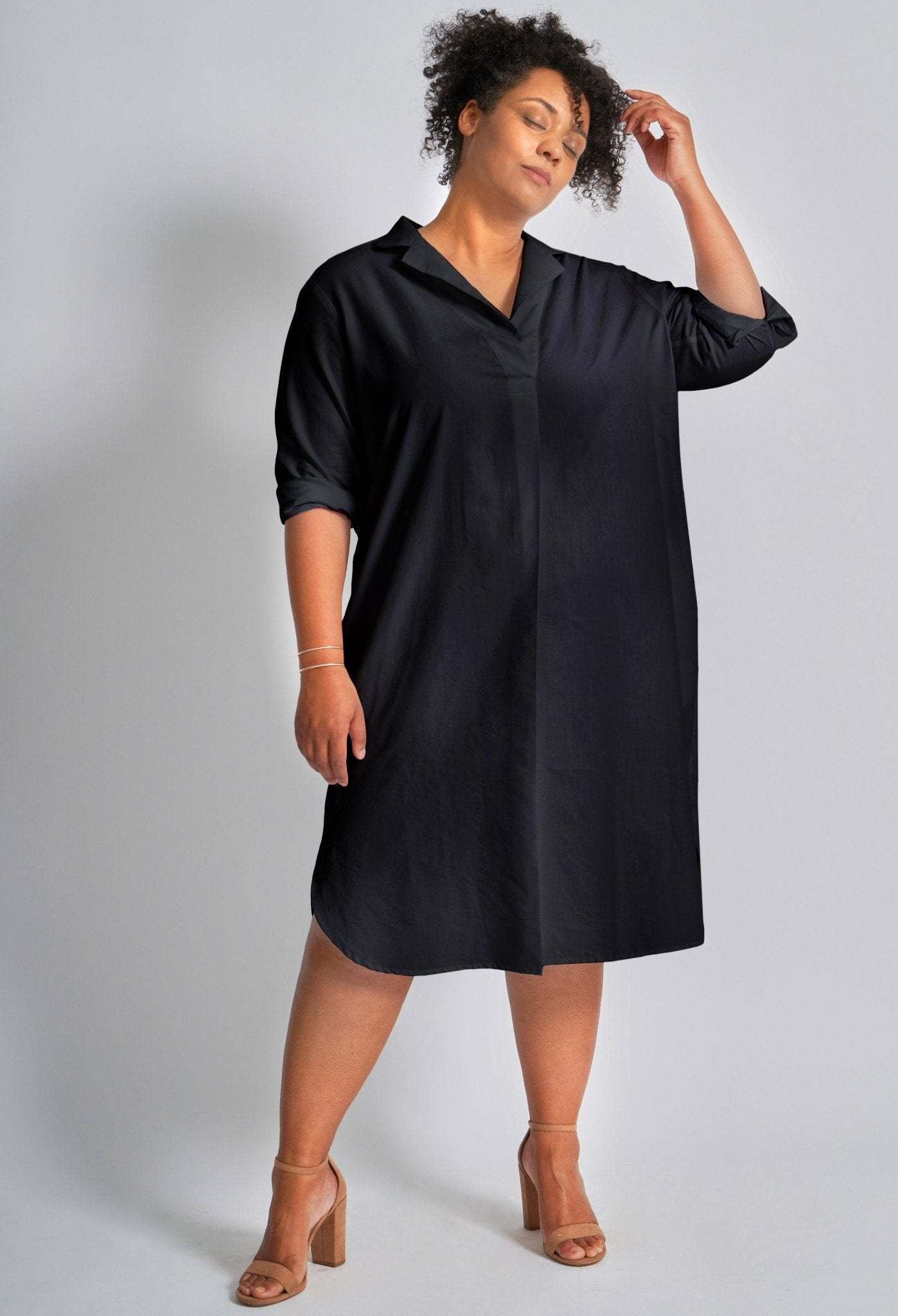 UPCYCLED - Black Cotton Short Shirt Dress