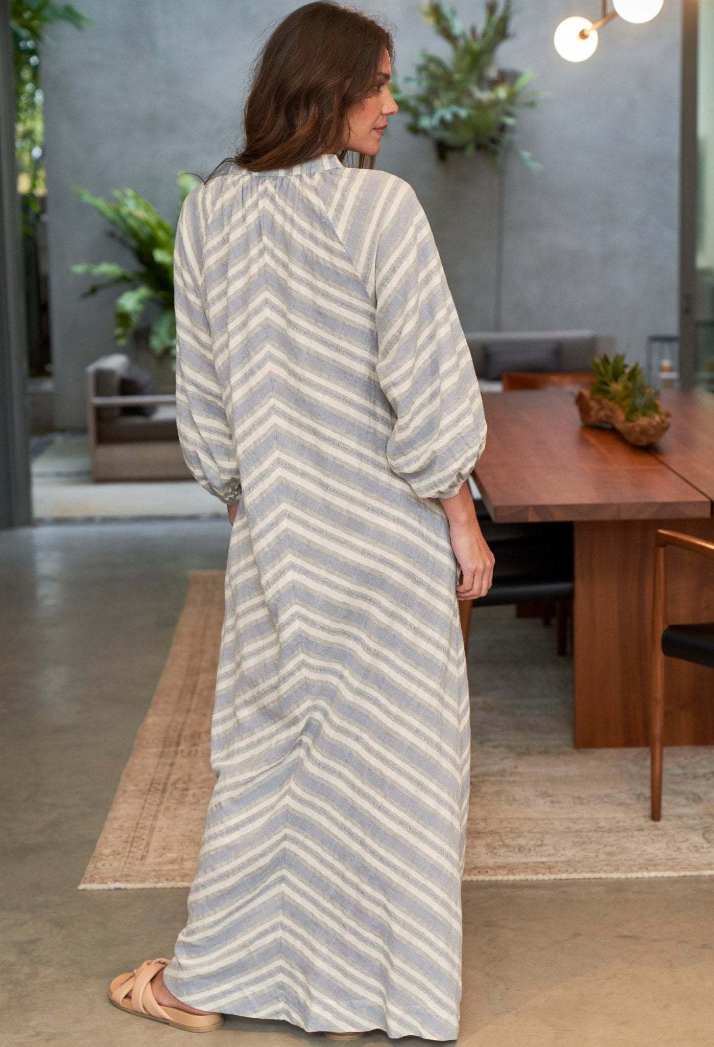 UPCYCLED - Blue and Ivory Striped Cotton Tunic Dress