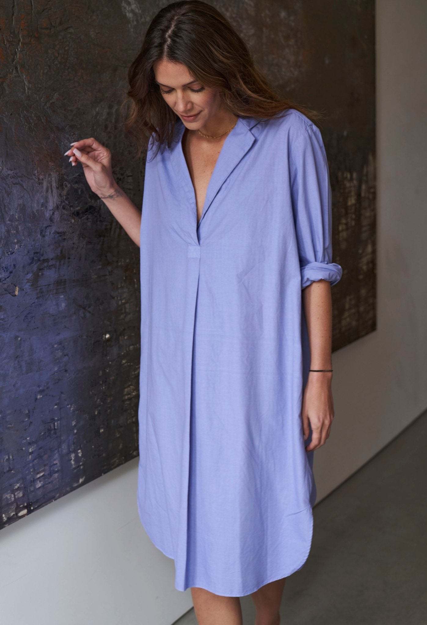 UPCYCLED - Blue Cotton Short Shirt Dress