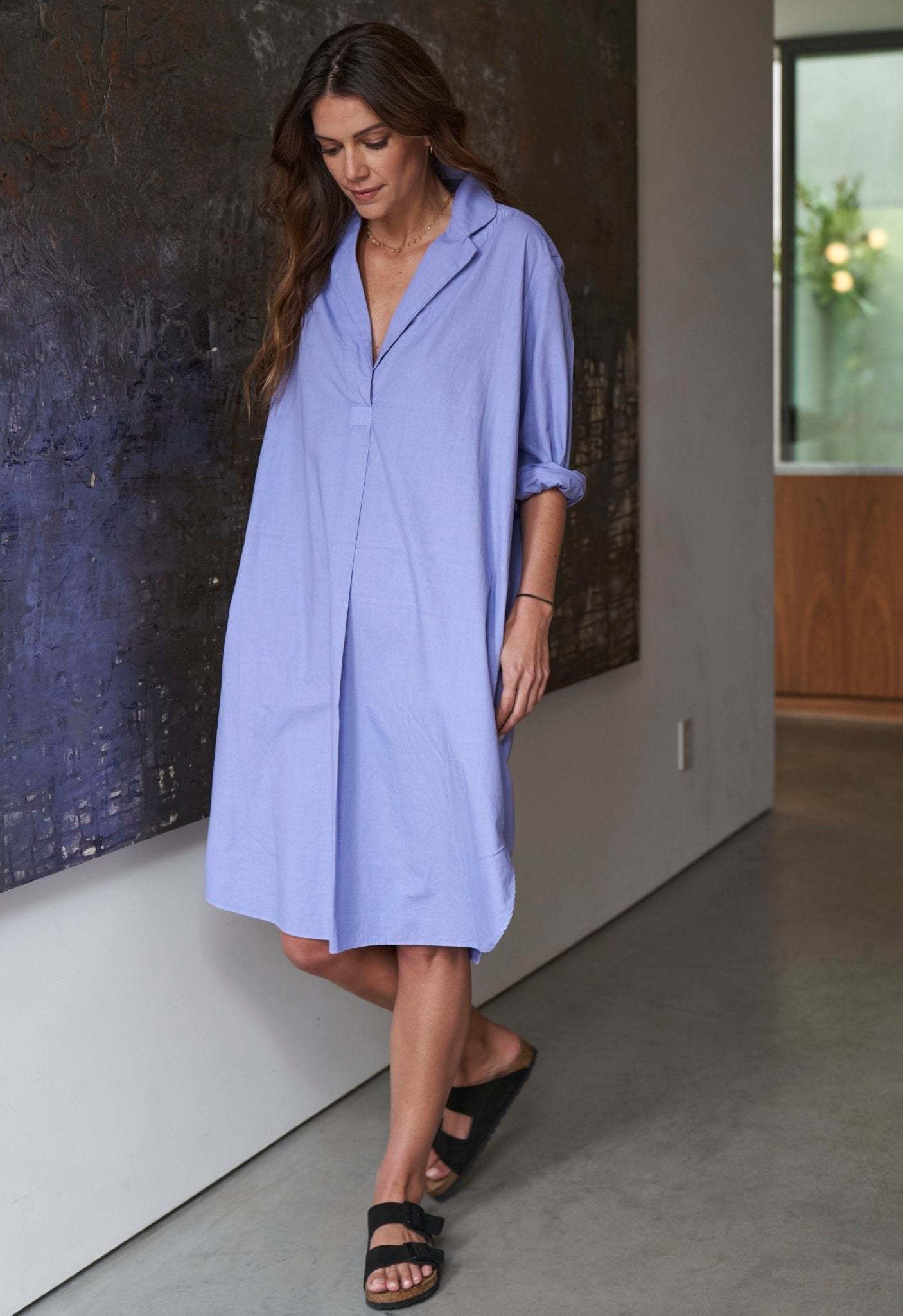 UPCYCLED - Blue Cotton Short Shirt Dress