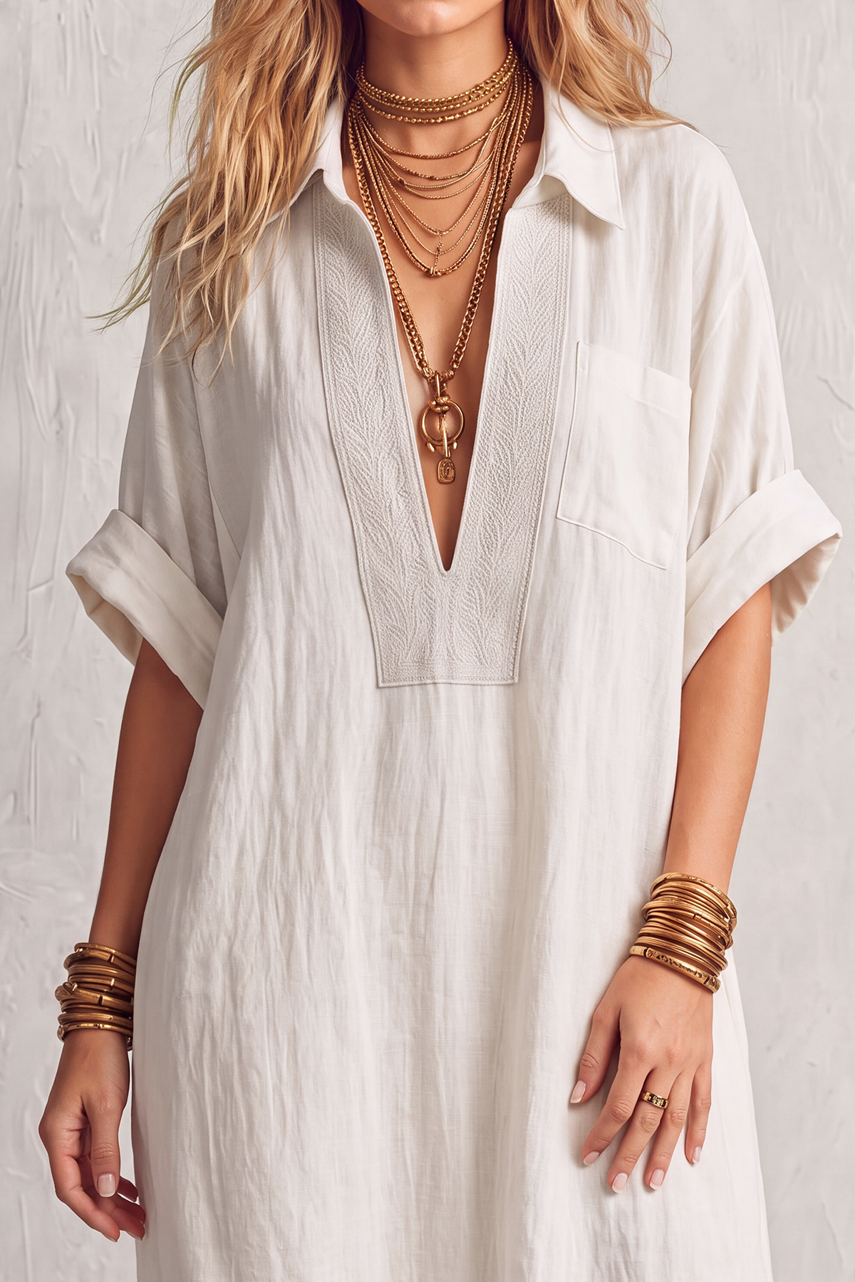  Zalisse Embroidery Shirt Maxi Dress 
