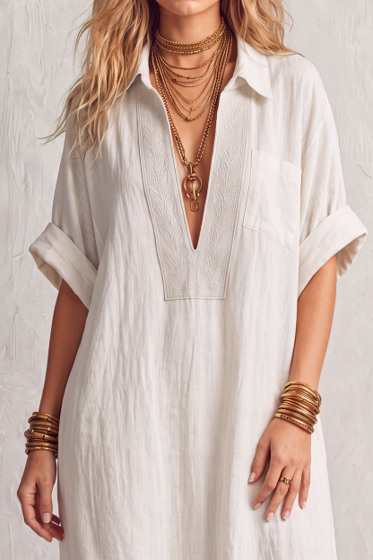  Zalisse Embroidery Shirt Maxi Dress 